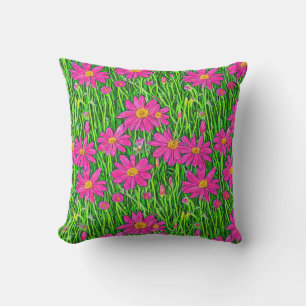 Fuchsia Pink Wildflowers in a Field Cushion