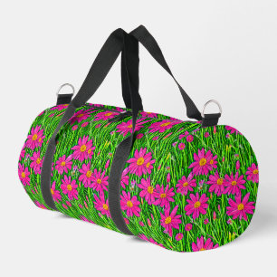 Fuchsia Pink Wildflowers in a Field Duffle Bag