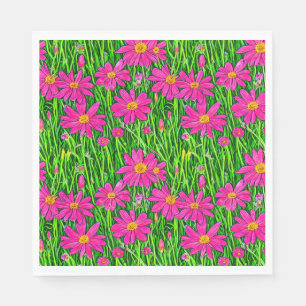 Fuchsia Pink Wildflowers in a Field Napkin