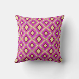 Fuchsia Pink Yellow Diamond Pattern Cushion