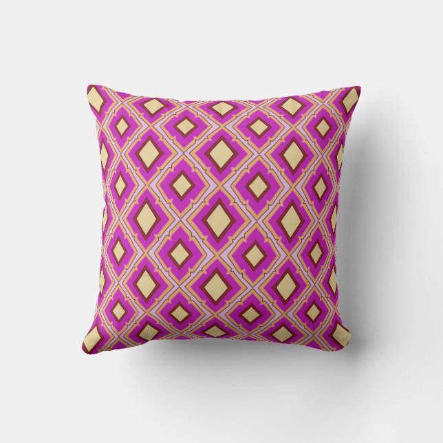 Fuchsia Pink Yellow Diamond Pattern  Cushion (Back)