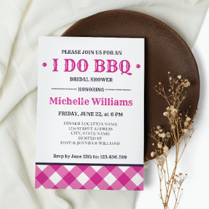 Fuchsia Plaid Rustic I DO BBQ Bridal Shower Invitation