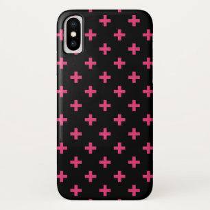 Fuchsia polka crosses on black iPhone x case