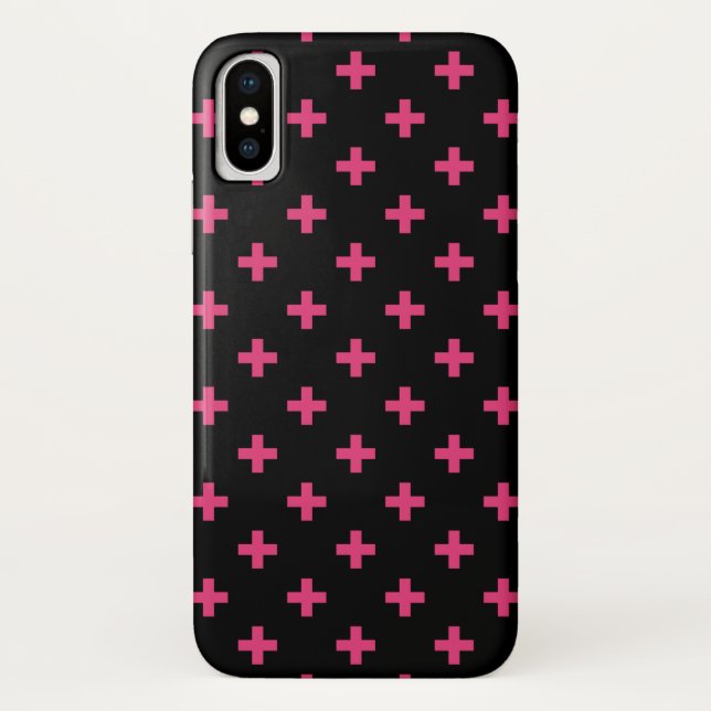 Fuchsia polka crosses on black Case-Mate iPhone case (Back)