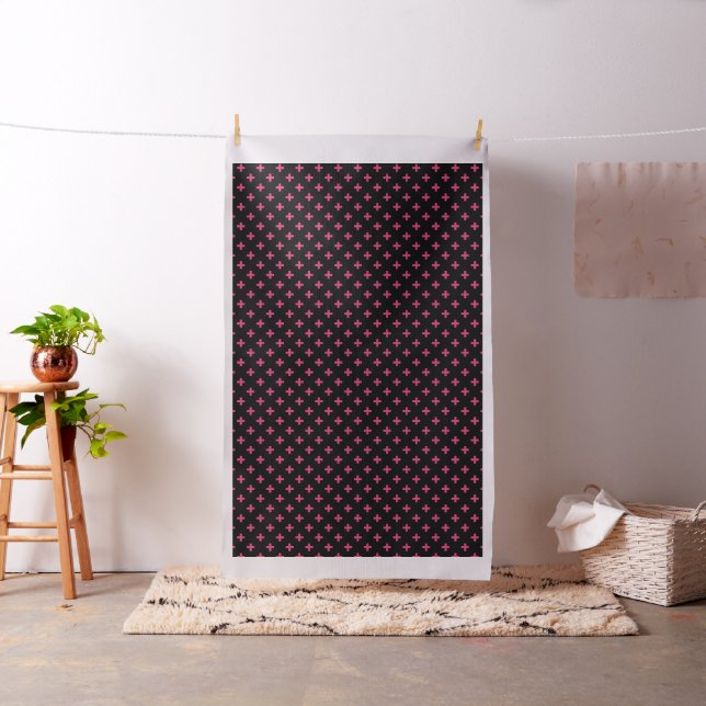 Fuchsia polka crosses on black fabric (In Situ)