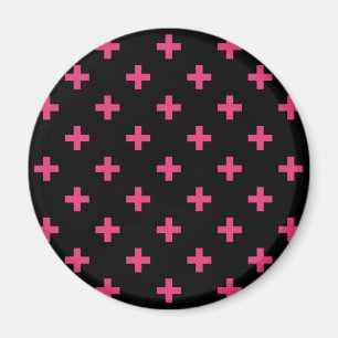 Fuchsia polka crosses on black magnet