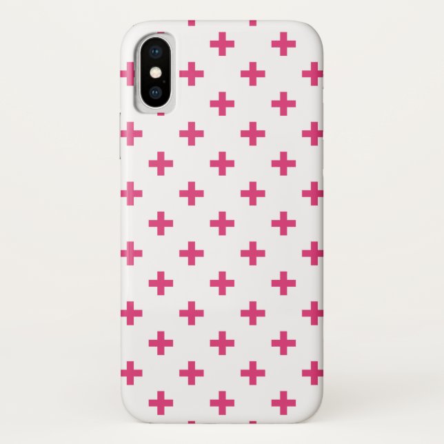 Fuchsia polka crosses on white Case-Mate iPhone case (Back)