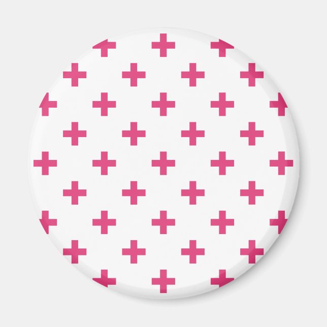 Fuchsia polka crosses on white magnet (Front)