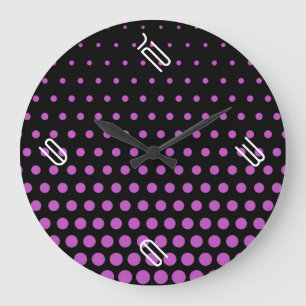 Fuchsia Polka Dot Modern Black Large Clock