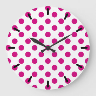 Fuchsia polka dots large clock