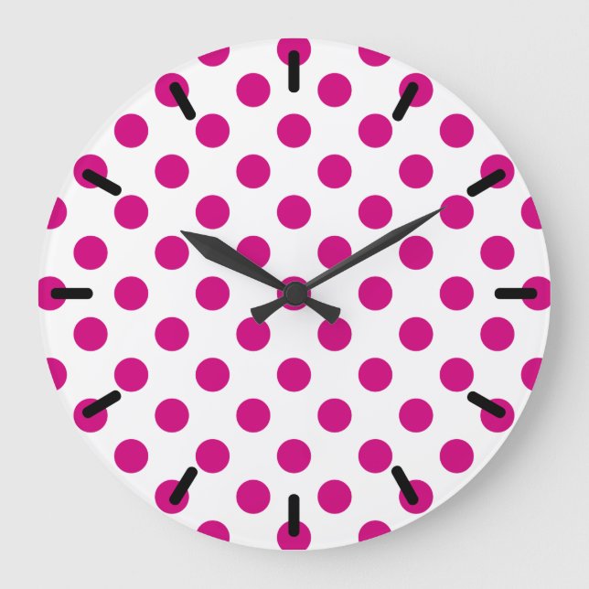 Fuchsia polka dots large clock (Front)
