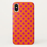 Fuchsia polka dots on orange