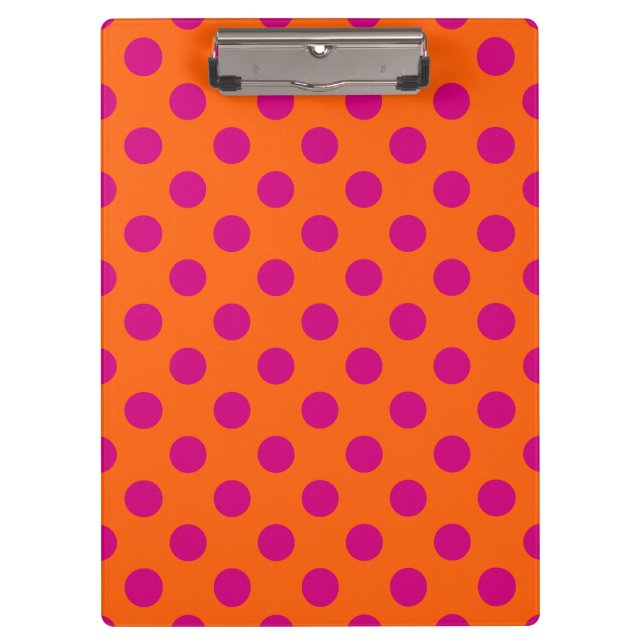 Fuchsia polka dots on orange clipboard (Front)
