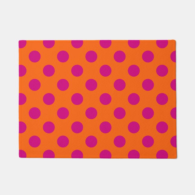 Fuchsia polka dots on orange doormat (Front)