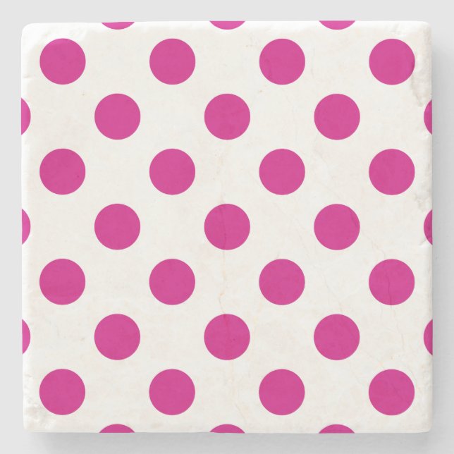Fuchsia polka dots stone coaster (Front)