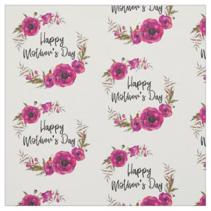 Fuchsia Poppies Floral Wreath Happy Mother's Day Fabric