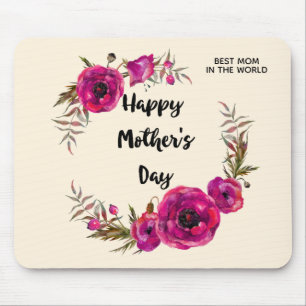 Fuchsia Poppies Floral Wreath Happy Mother's Day Mouse Pad