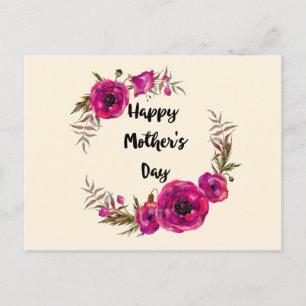 Fuchsia Poppies Floral Wreath Happy Mother's Day Postcard