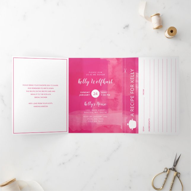 Fuchsia Potluck Bridal Shower with Recipe Card (Inside)
