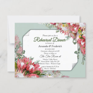 Fuchsia  Protea's - Greens & Gold Rehearsal dinner Invitation