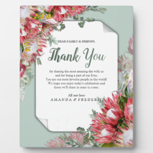 Fuchsia  Protea's with Greens & Gold Ribbons Plaque