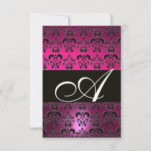 FUCHSIA  PURPLE BLACK  DAMASK MONOGRAM RSVP white
