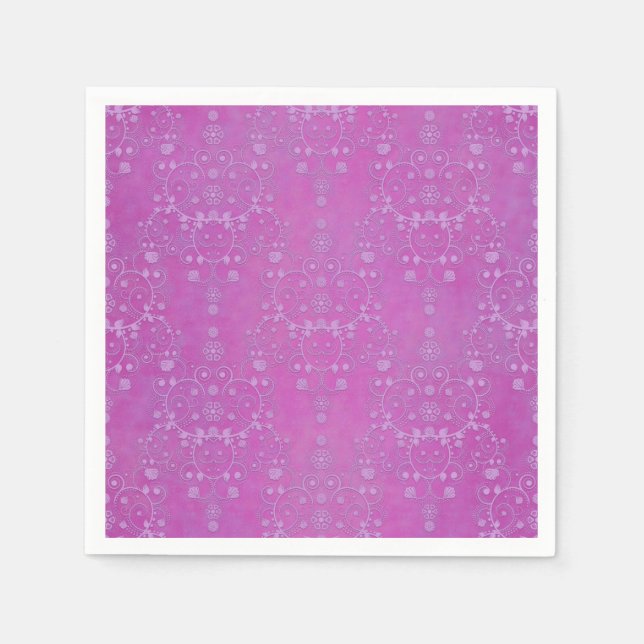 Fuchsia Purple Damask Intricate Floral Pattern Napkin (Front)