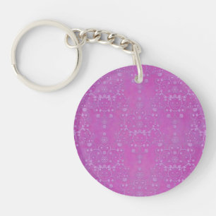 Fuchsia Purple Floral Damask Pattern Key Ring