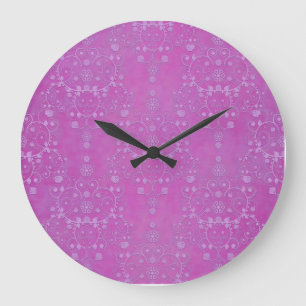 Fuchsia Purple Floral Damask Pattern Large Clock