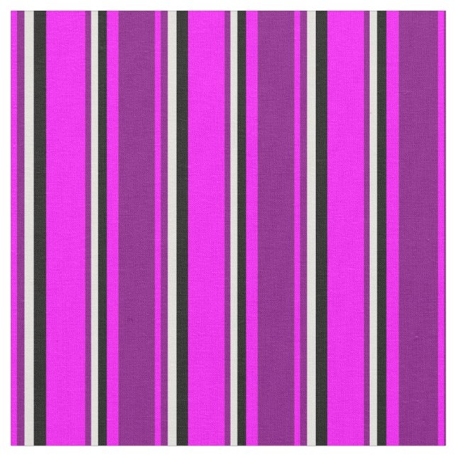 Fuchsia, Purple, Light Cyan & Black Coloured Lines Fabric (Close Up)