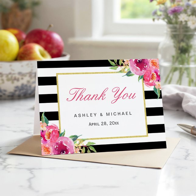 Fuchsia Purple Red Floral Black Stripes Thank You (Creator Uploaded)