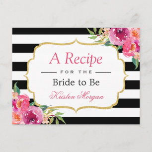 Fuchsia Purple Red Floral Bridal Shower Recipe Postcard