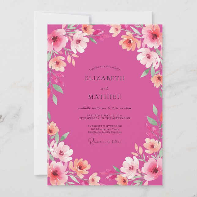 Fuchsia Radiant Blossom Wedding Invitation (Front)