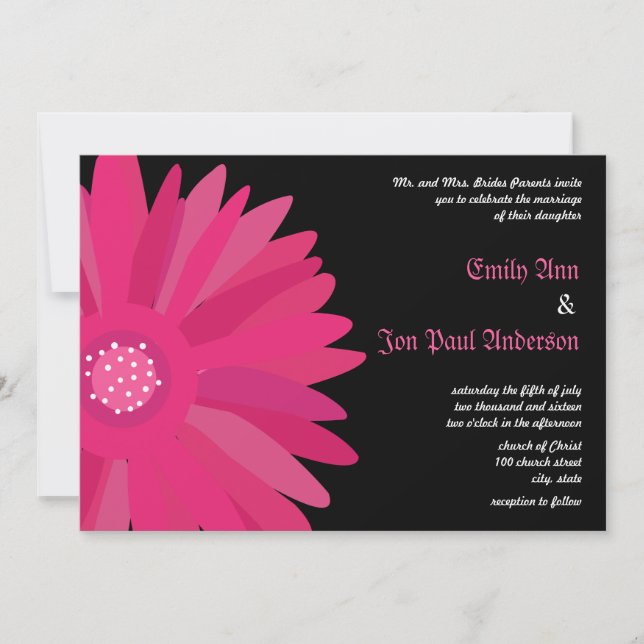 Fuchsia Raspberry Gerber Daisy Wedding Invitation (Front)