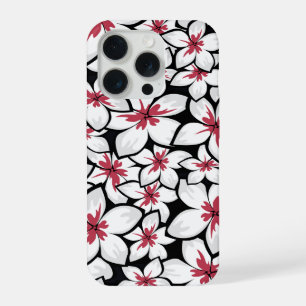 Fuchsia Red and white frangipani art on black iPhone Case