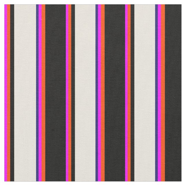 Fuchsia, Red, Black, Beige & Midnight Blue Lines Fabric (Close Up)