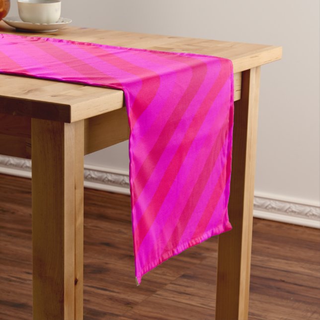 Fuchsia, Red, Magenta & Pink Angled Stripes Long Table Runner (In Situ)