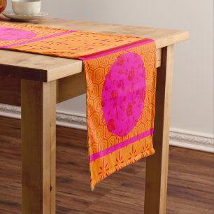 Fuchsia Red Orange Peony Pattern Short Table Runne Runner