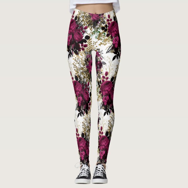 Fuchsia Rose Floral Women's Leggings (Front)