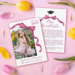 Fuchsia Rose Pink Bow Arch Photo Graduation Announcement