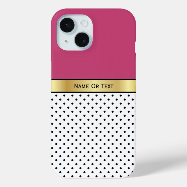 Fuchsia Rose Pinkish-Purplish-Red: White Black Dot Case-Mate iPhone Case (Back)