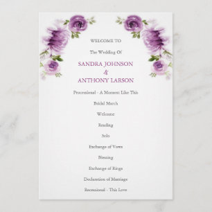 Fuchsia Roses and Peonies Wedding Program