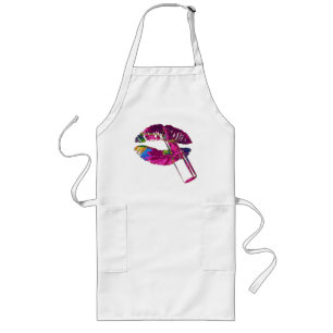 Fuchsia Roses Lipstick Abstract Art Apron