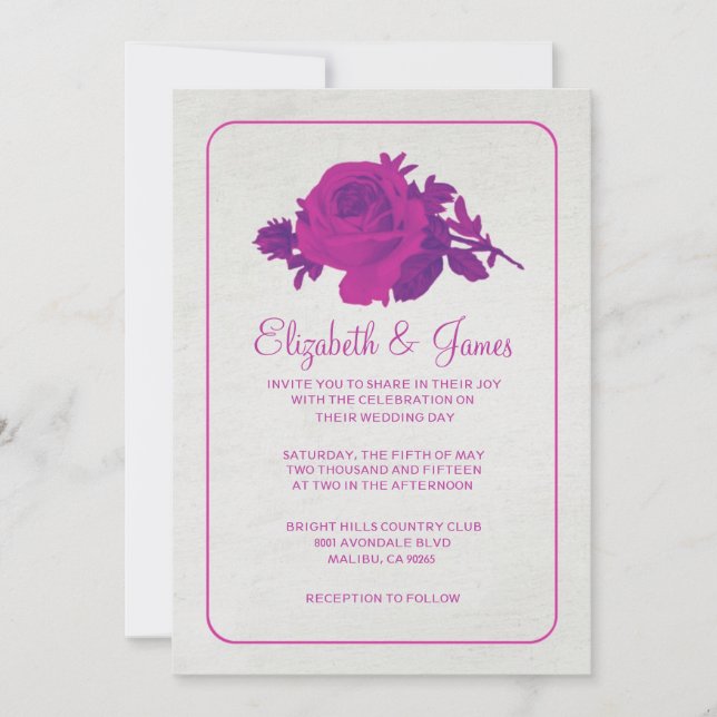 Fuchsia Rustic Floral/Flower Wedding Invitations (Front)