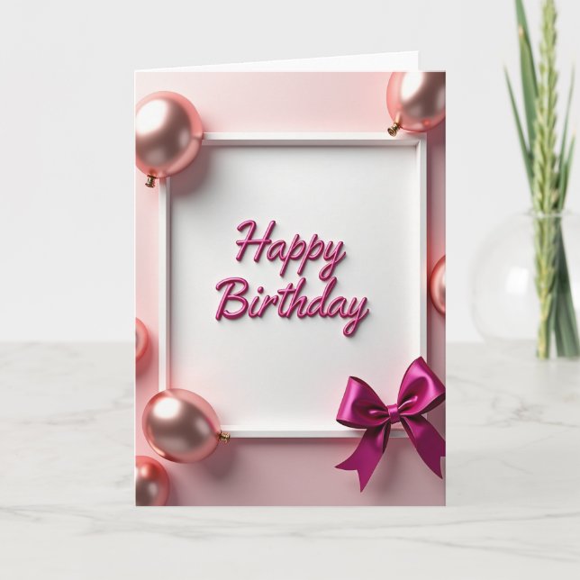 Fuchsia Script Birthday Card (Front)