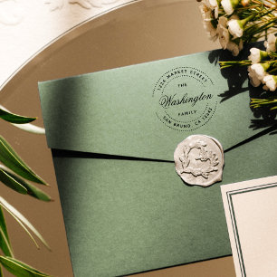 Fuchsia Script Family Name   Round Return Address Self-inking Stamp