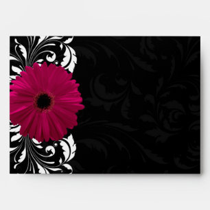 Fuchsia Scroll Gerbera Daisy w/Black and White Envelope