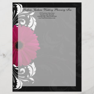 Fuchsia Scroll Gerbera Daisy w/Black and White Letterhead Design