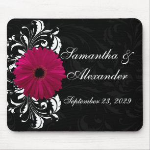 Fuchsia Scroll Gerbera Daisy w/Black and White Mouse Pad