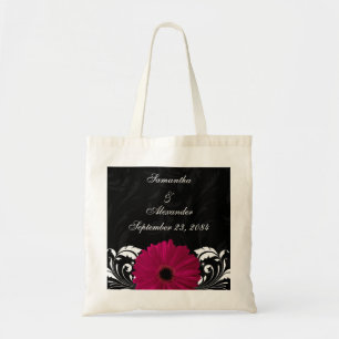 Fuchsia Scroll Gerbera Daisy w/Black and White Tote Bag